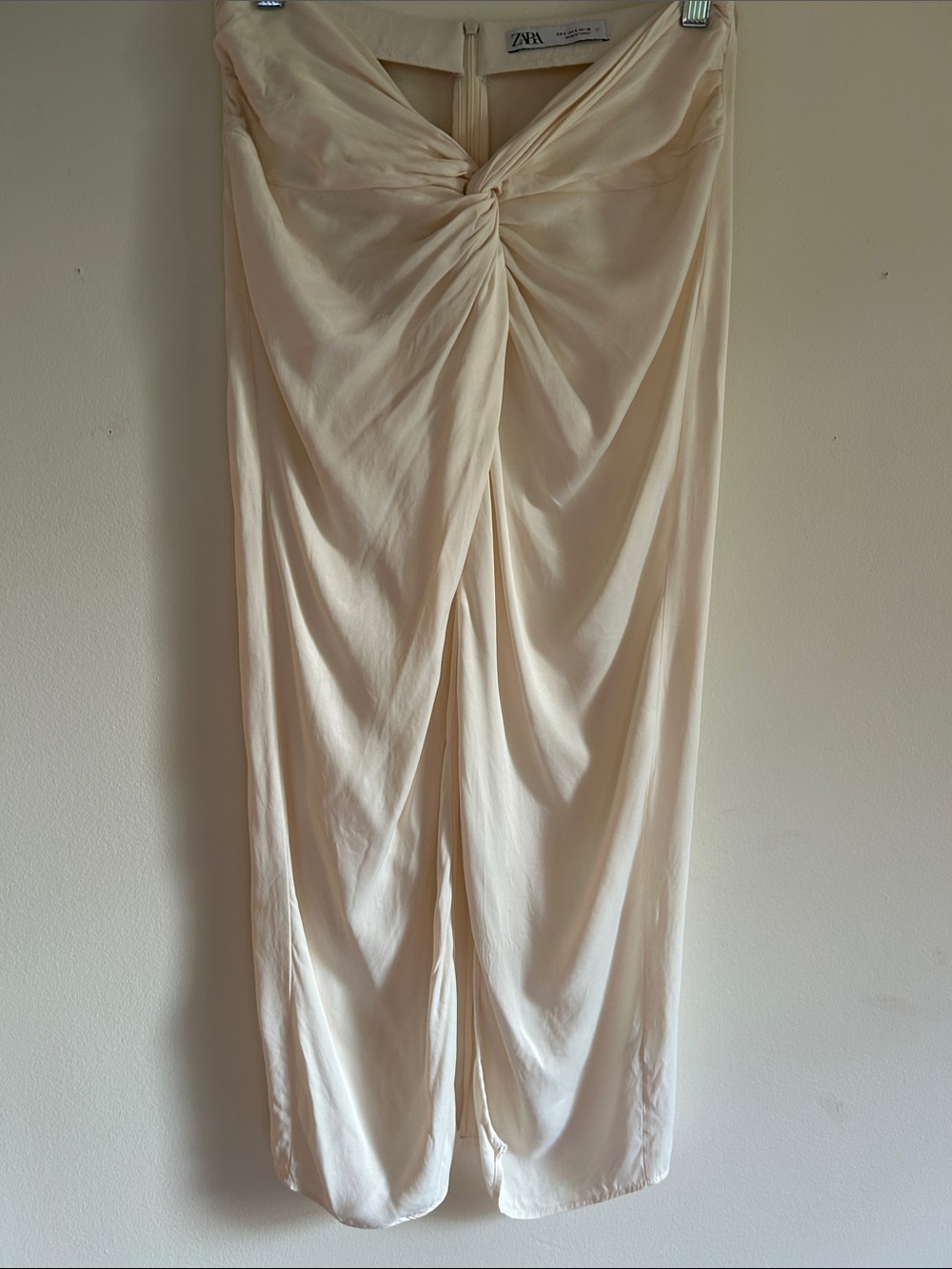 Zara Cream Knot-Front Silky Midi Skirt Size Small